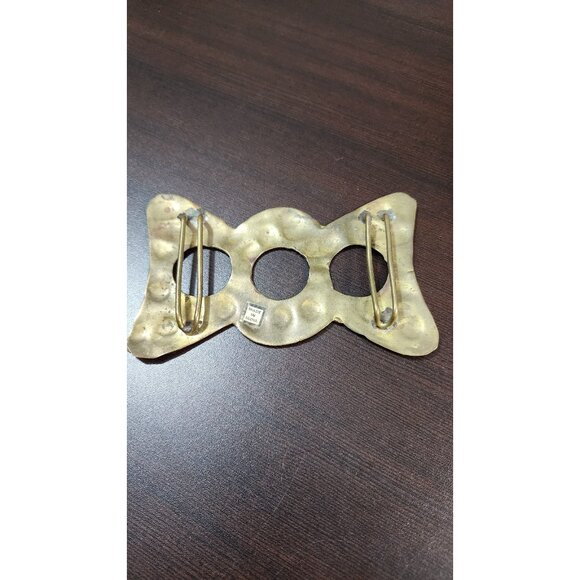 Vintage 80s Hammered Brass Slide Belt Buckle Made In India Boho Statement main image 11